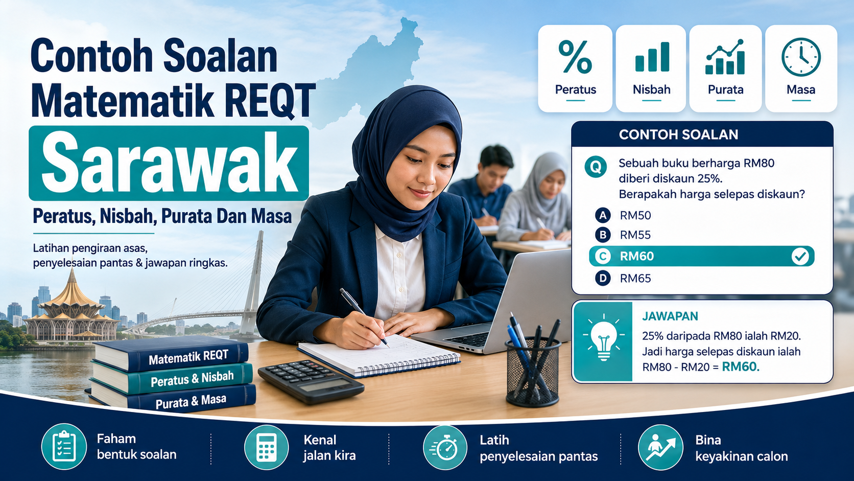 Contoh Soalan Matematik REQT Sarawak: Peratus, Nisbah, Purata Dan Masa